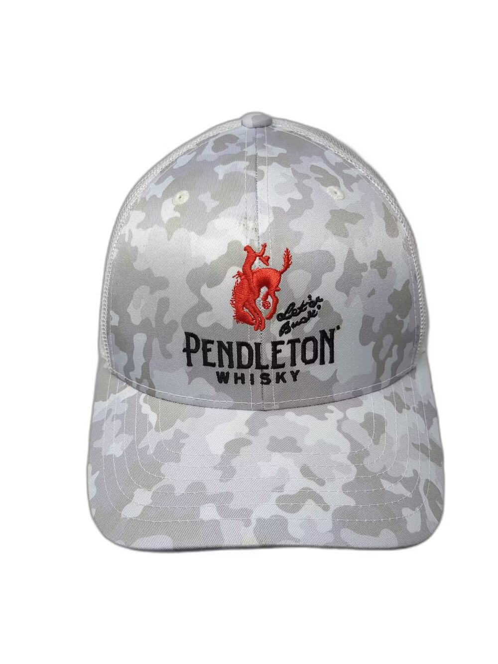 Pendleton Whisky Trucker Hat White Gray Camo One Size Bucking Horse Embroidered